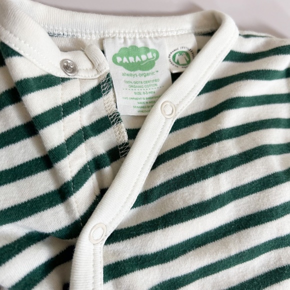 PARADE Organics hunter green striped Kimono Snap Infant Sleepsack Gown 0-3 month - Picture 2 of 10